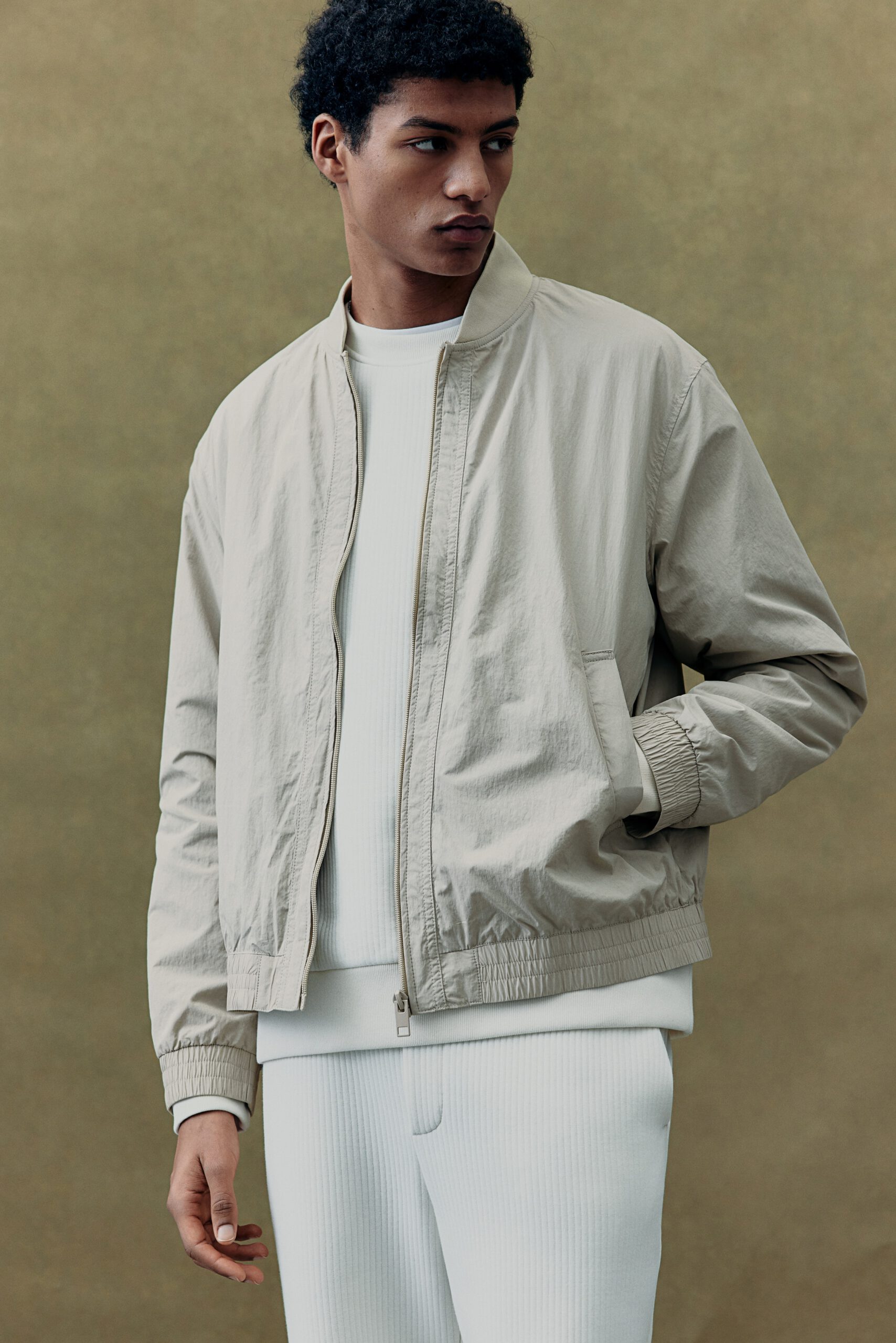 Regular Fit Nylon Bomber Jacket