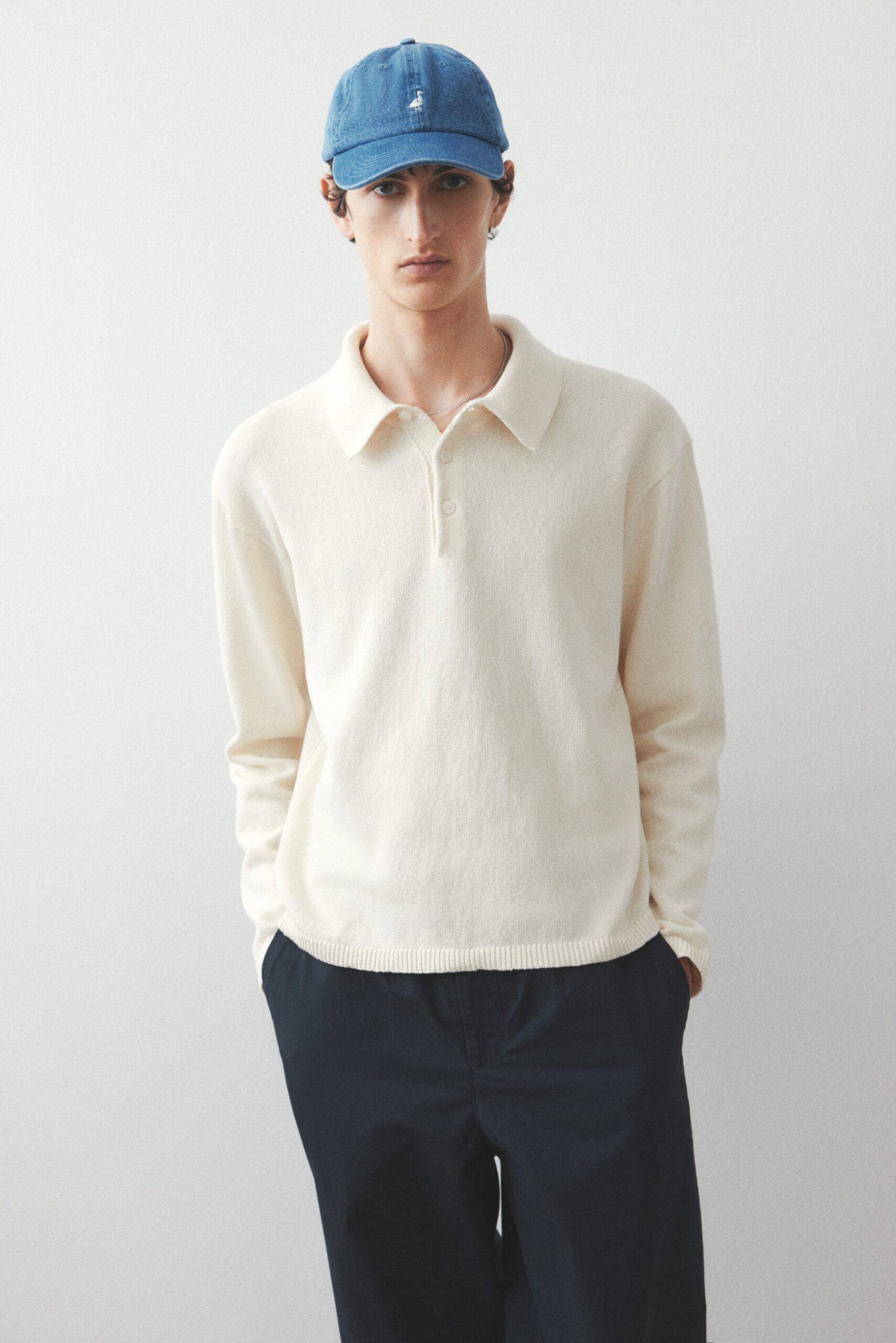 Loose Fit Fine Knit Polo Shirt
